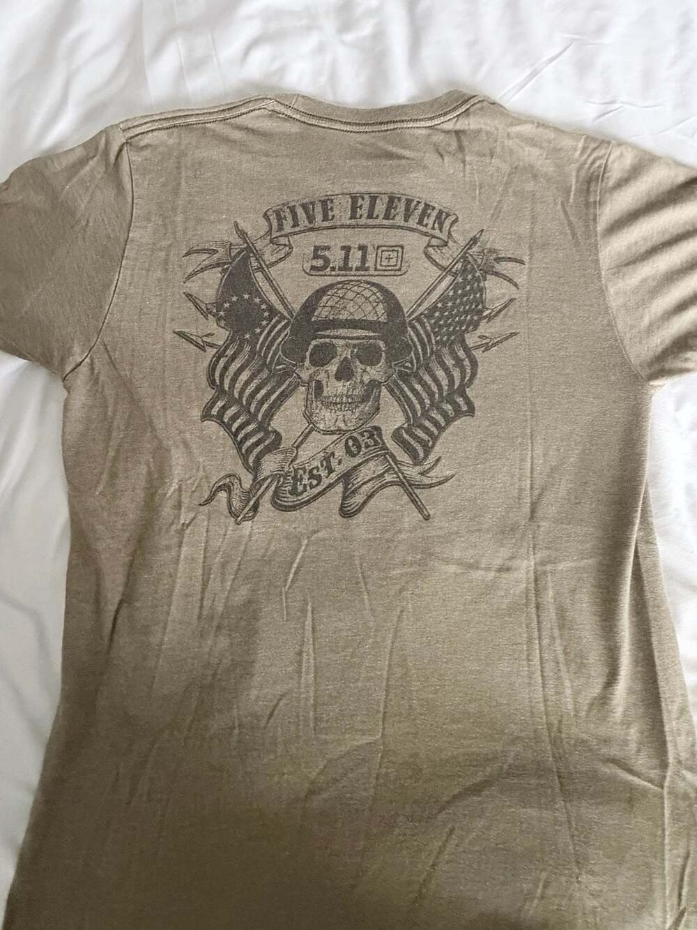5.11 Tactical Men's Five Eleven Skull Helmet American Flag Graphic T-Shirt Brown